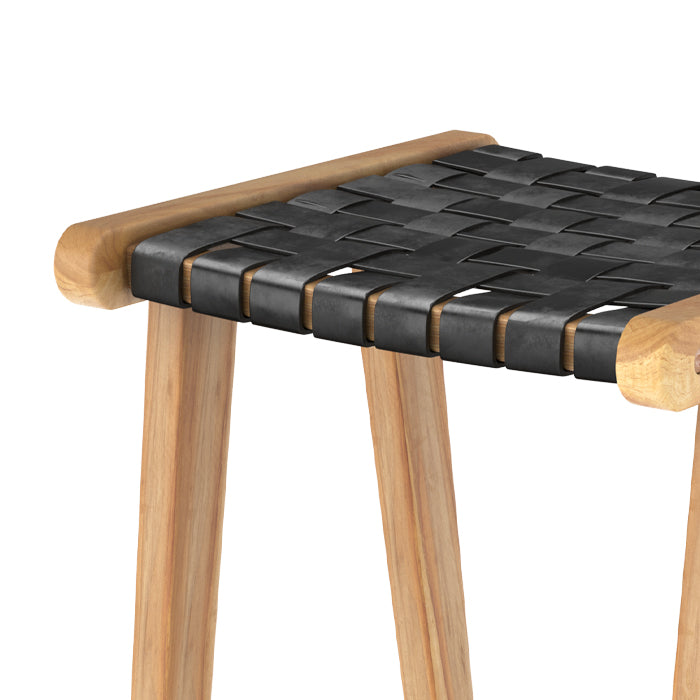 acheter tabouret de bar teck et cuir tresse noir yuma_1