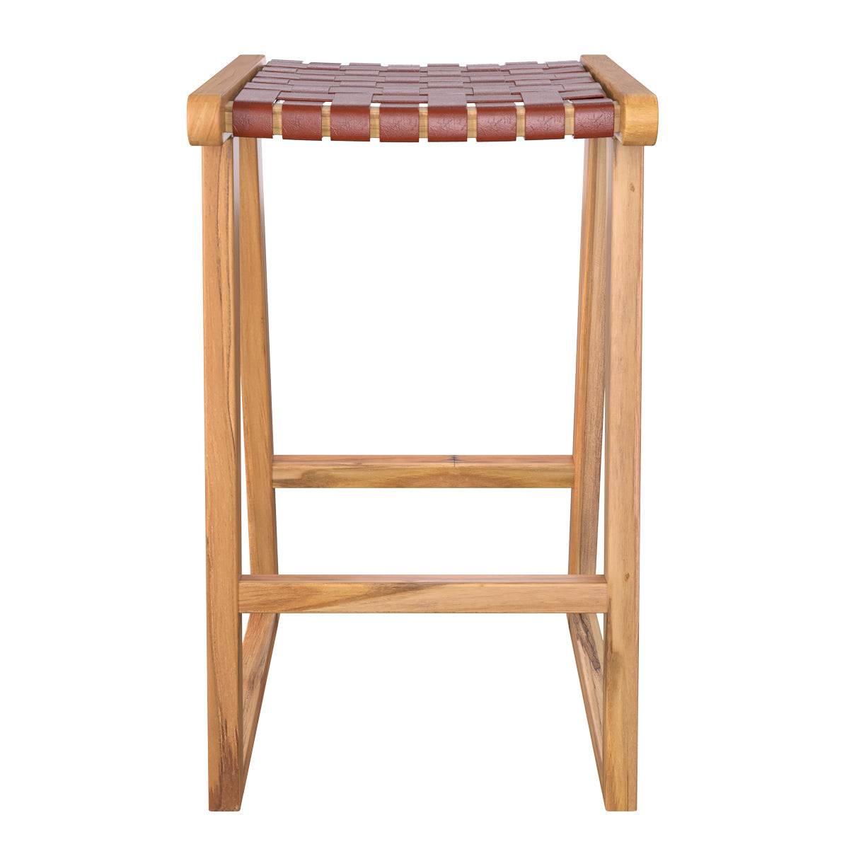 acheter tabouret de bar yama en teck et cuir tresse marron
