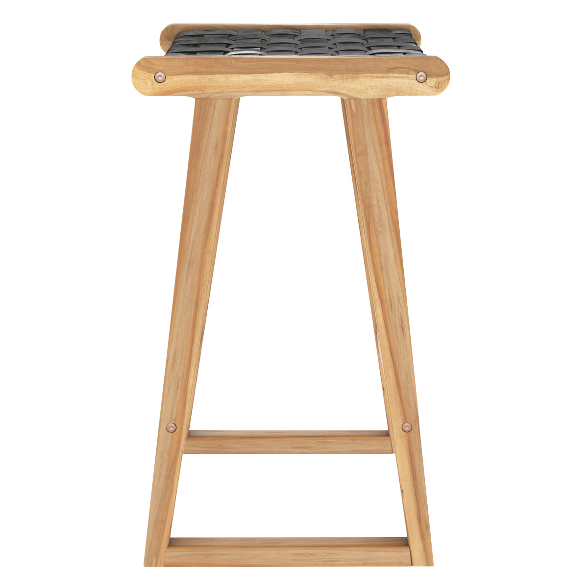acheter tabouret de bar yuma en teck et cuir tresse noir
