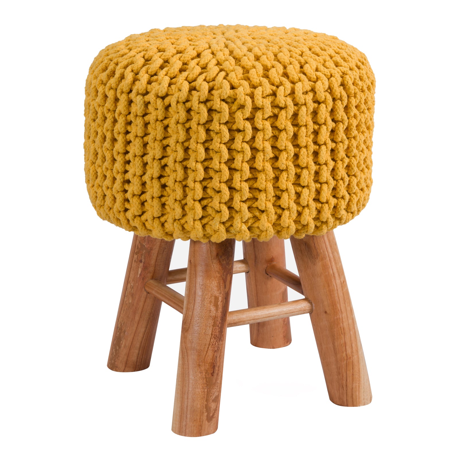 acheter tabouret en tricot jaune moutarde