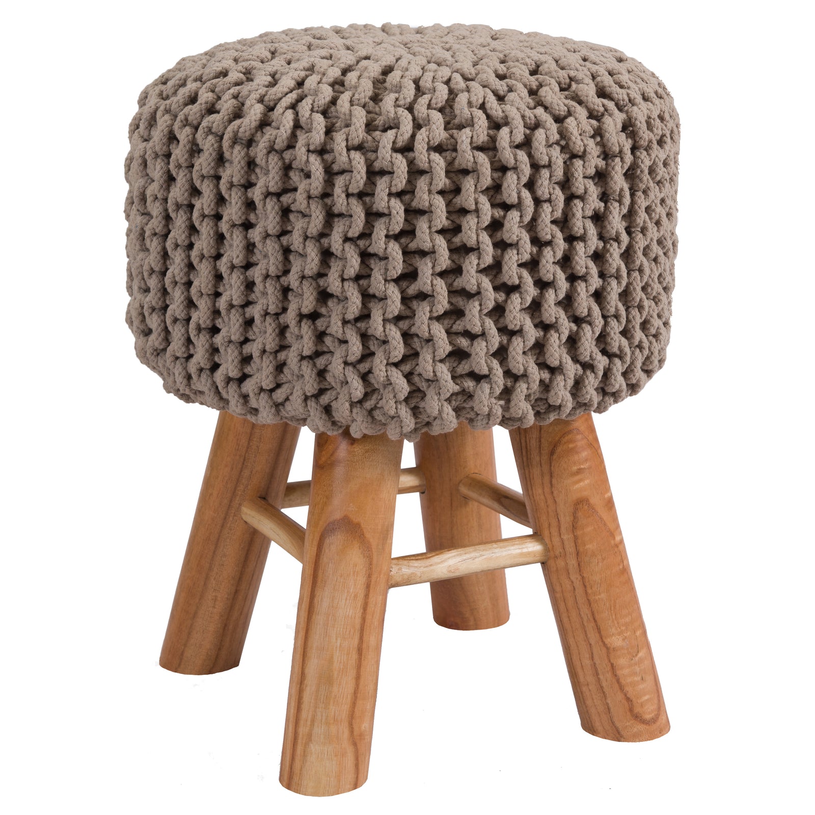 acheter tabouret en tricot taupe pieds bois