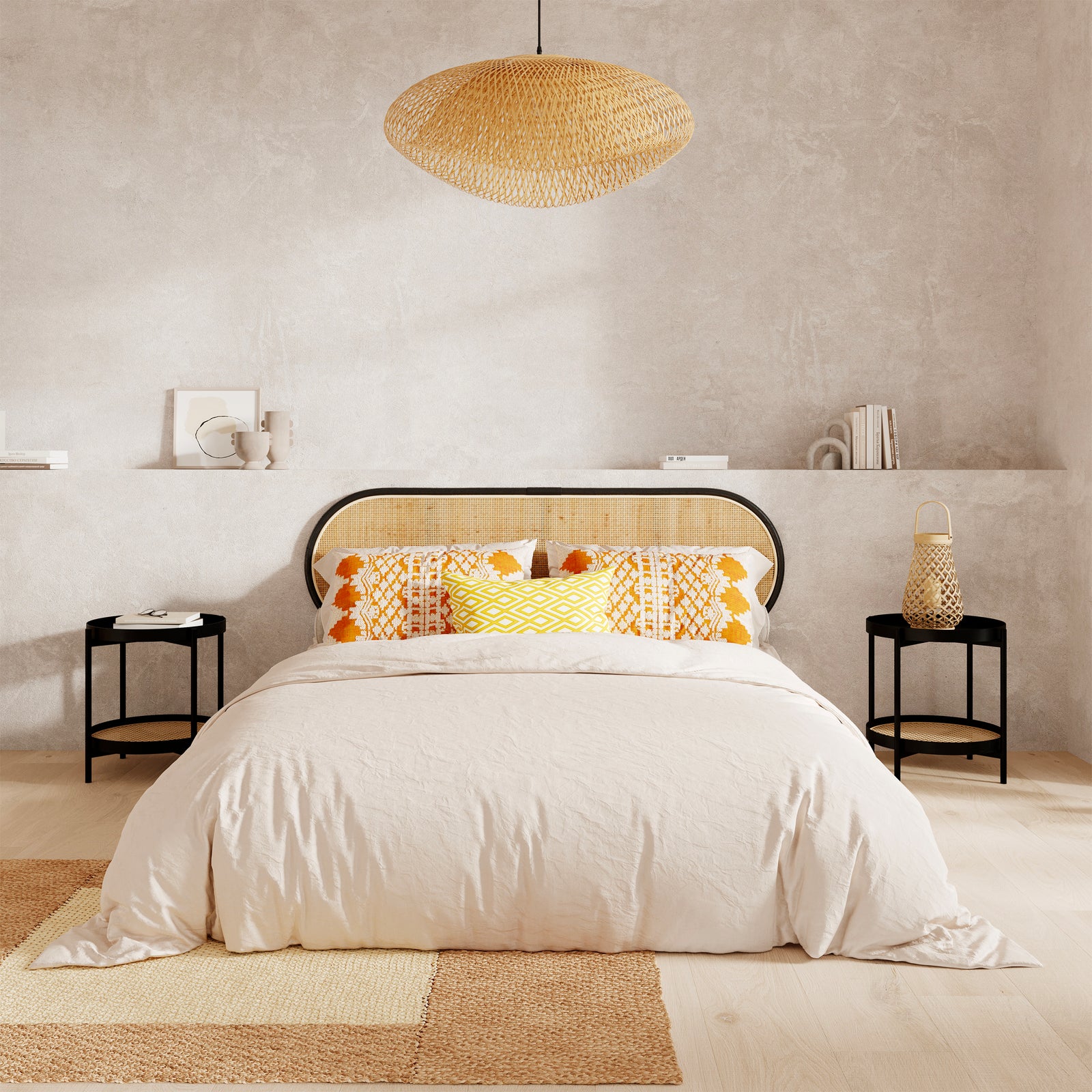 acheter tete de lit 140 cm en rotin noir