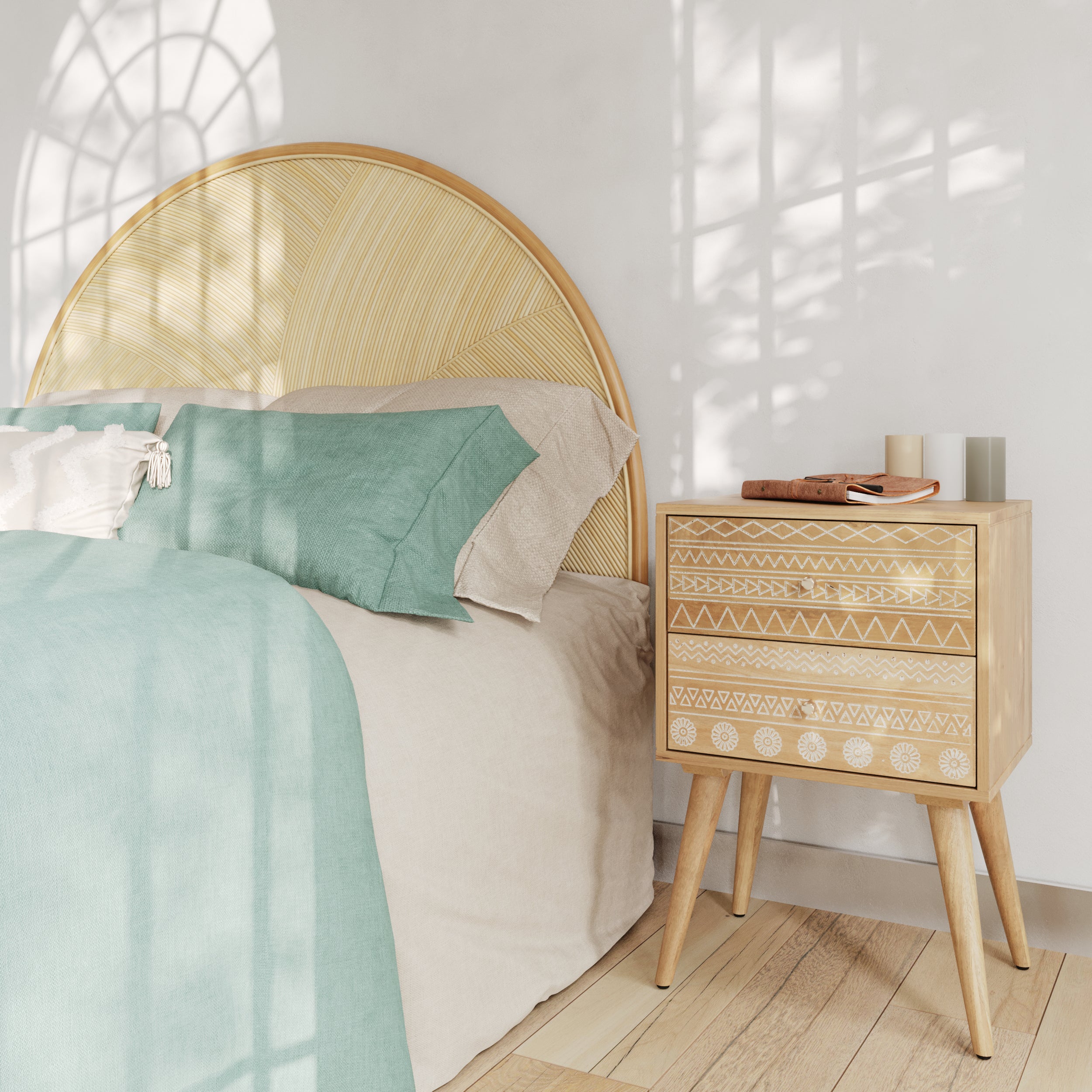 acheter tete de lit beigia en rotin naturel 160 cm