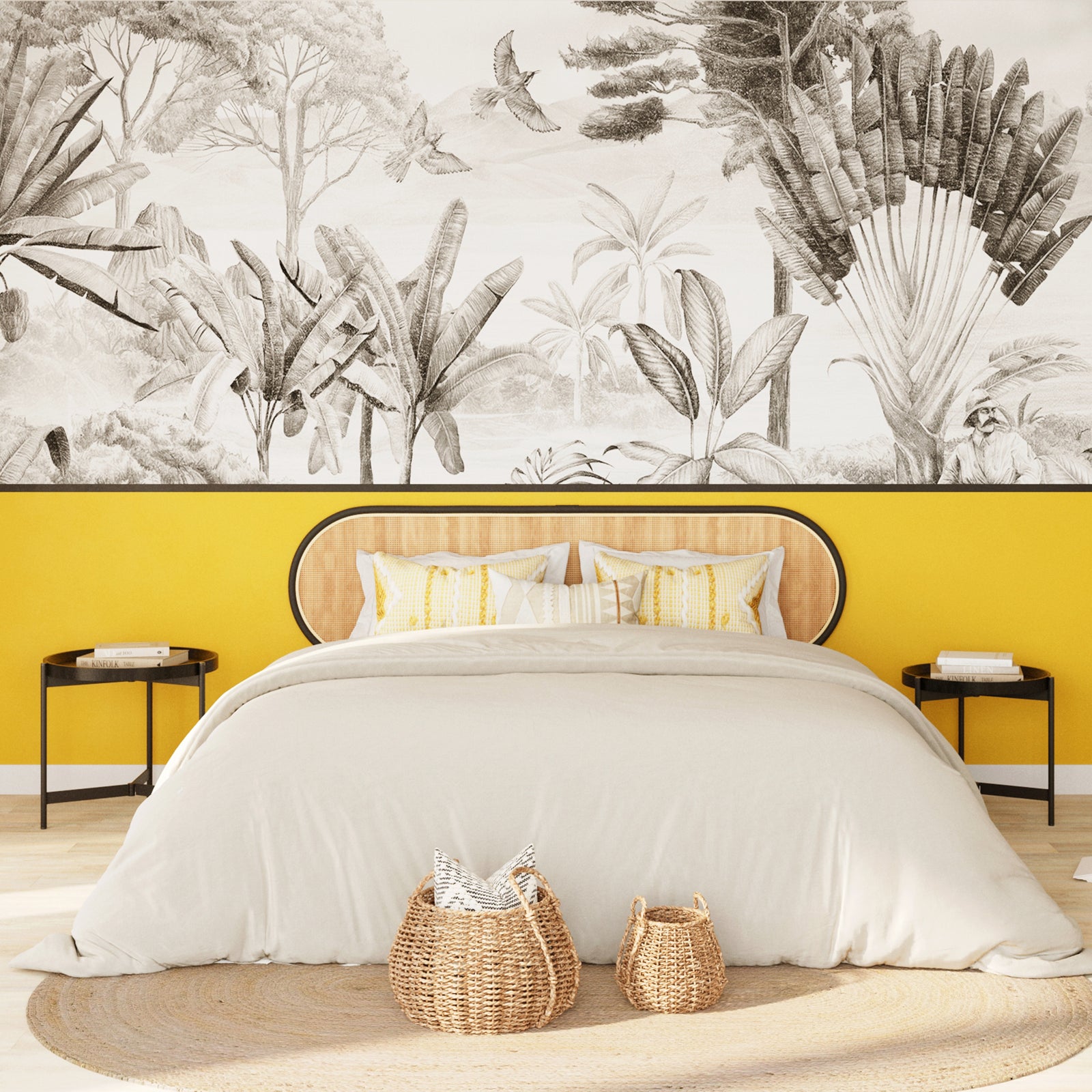 acheter tete de lit en bois noir et cannage