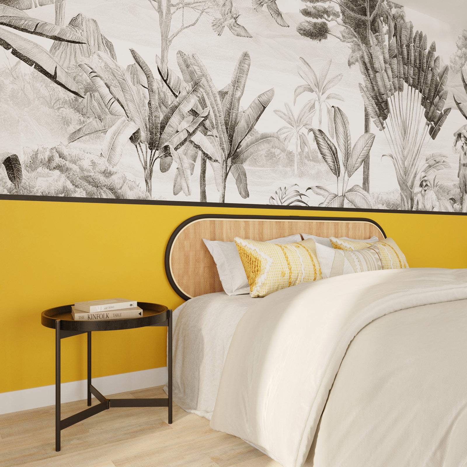 acheter tete de lit en cannage et bois noir