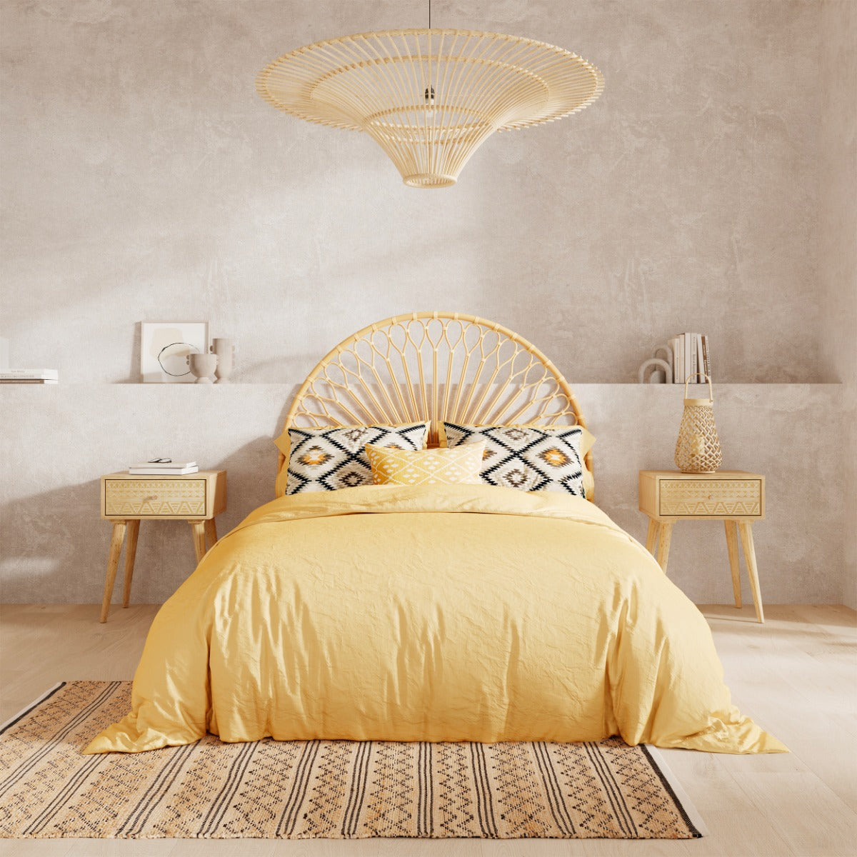 acheter tete de lit en rotin naturel 140 cm