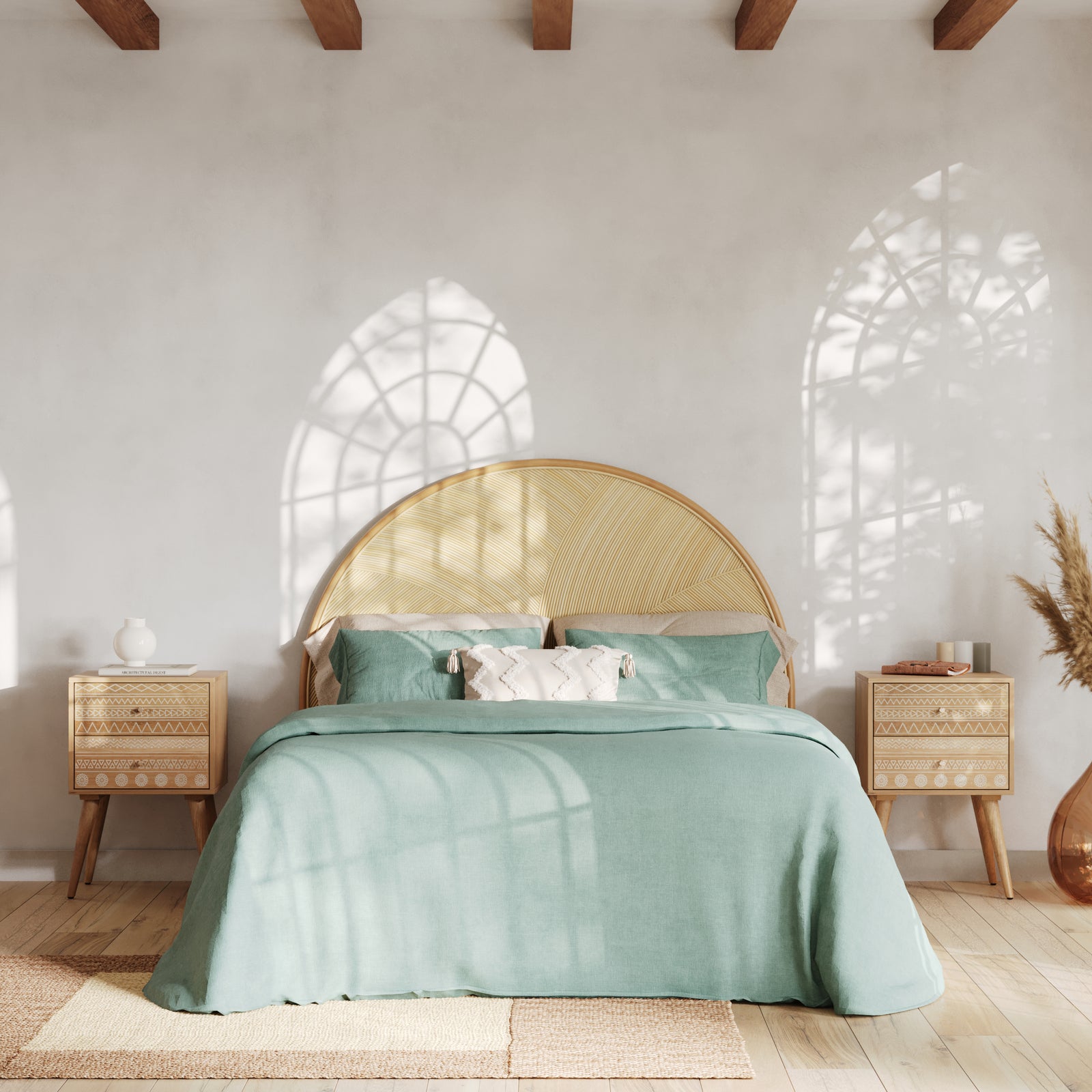 acheter tete de lit en rotin naturel 160 cm beigia