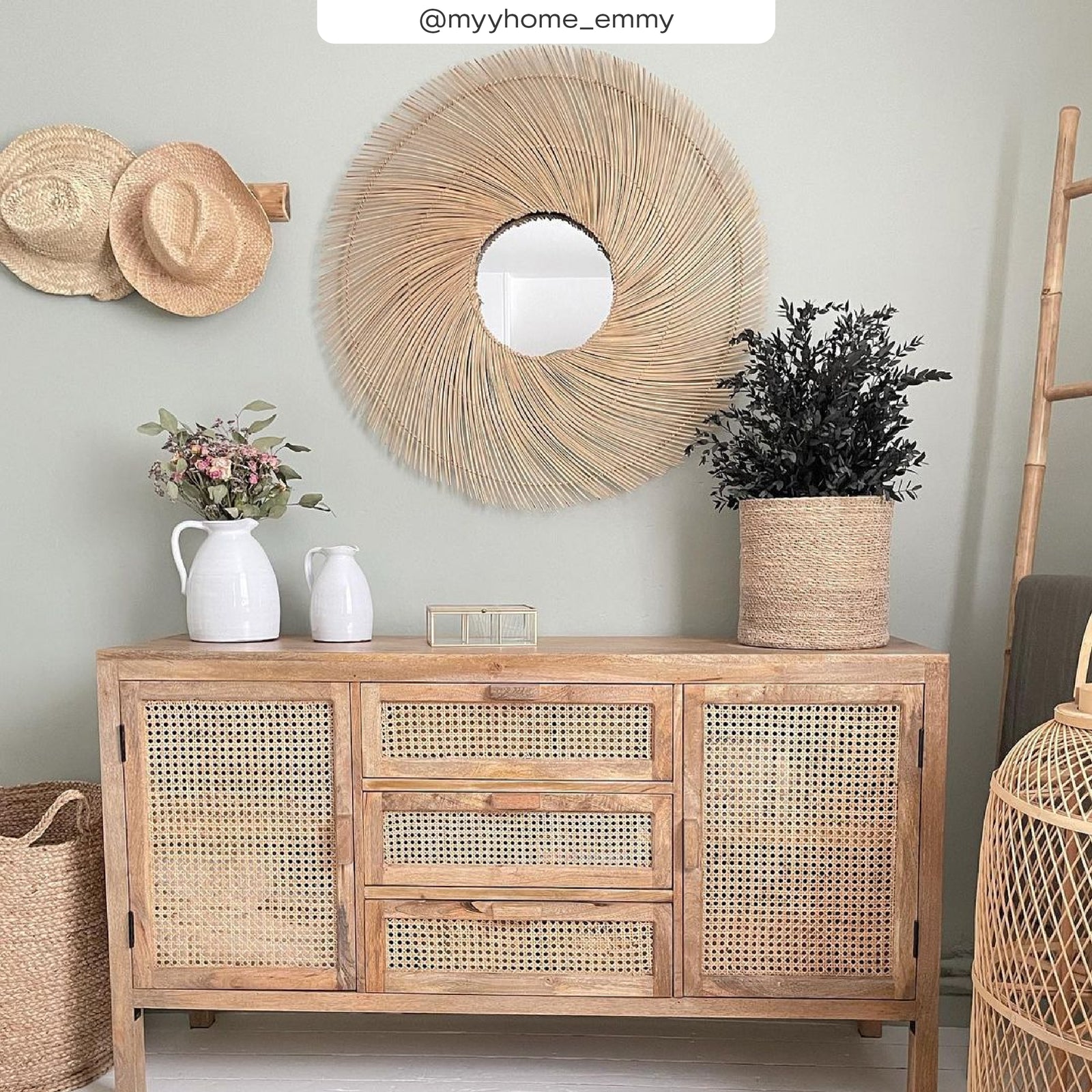 acheter tiki en cannage 2 portes et 3 tiroirs