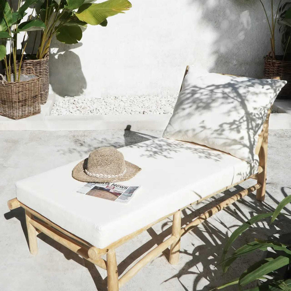 acheter transat en branche de teck avec coussin blanc