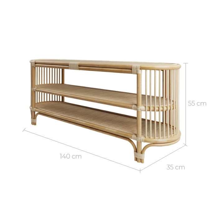 acheter une console 140 cm en rotin naturel avec etageres marthe