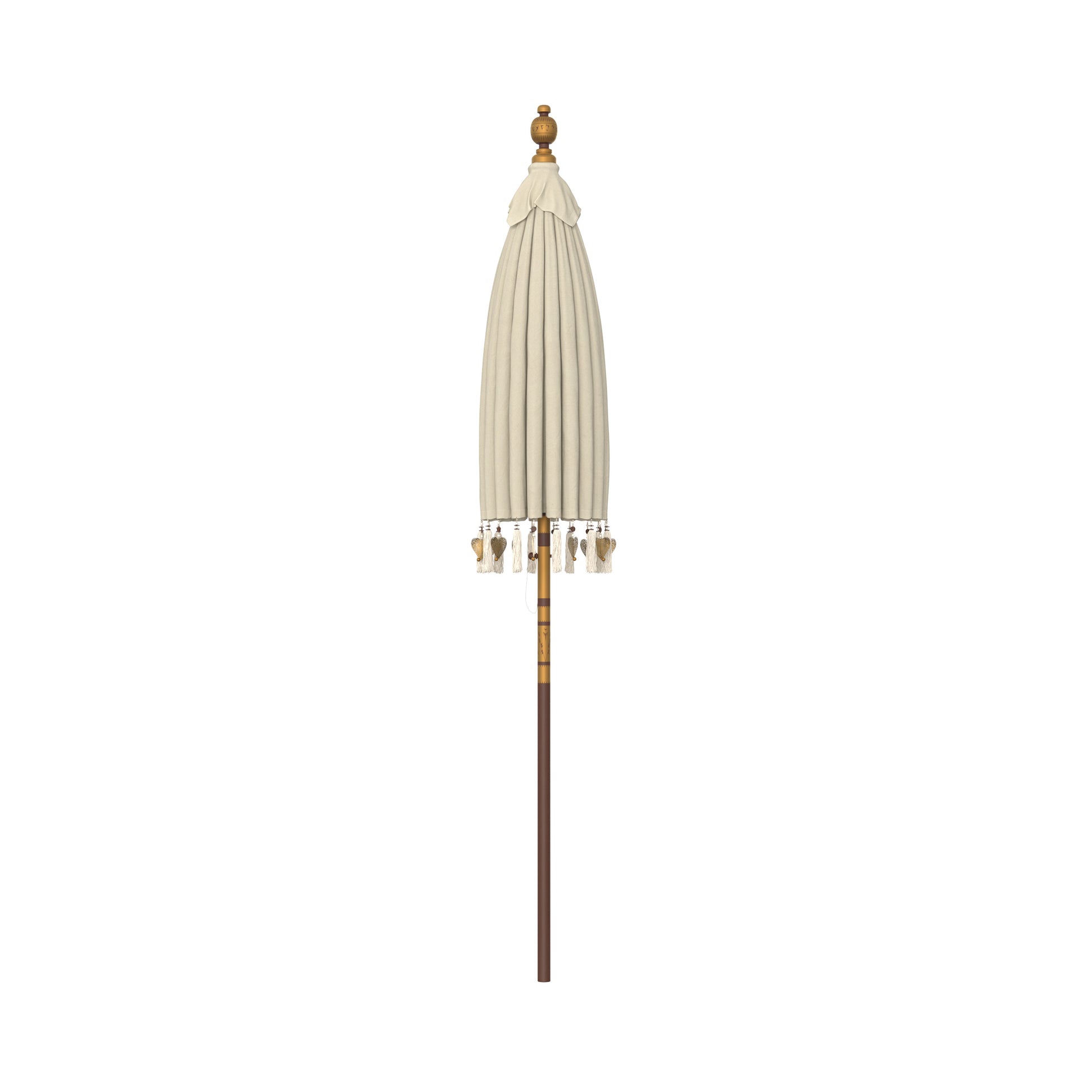 ali parasol boheme en bois et tissu beige blanc details coeur pompon