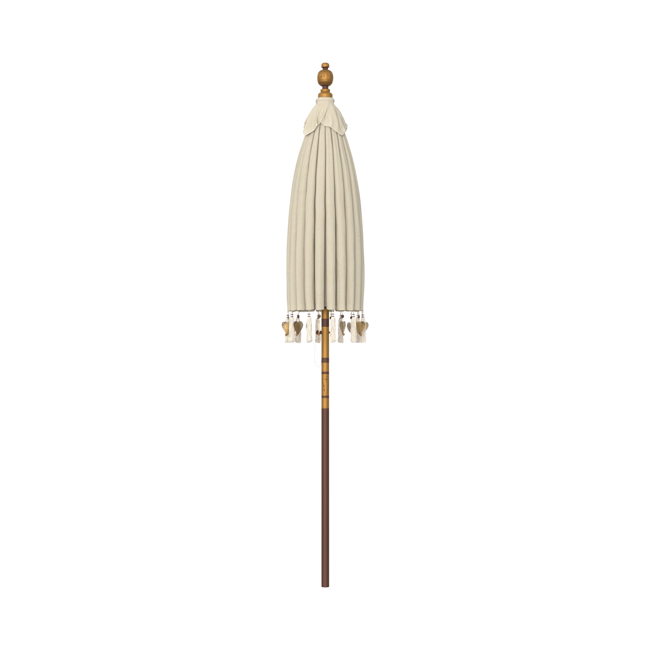 ali parasol boheme en bois et tissu beige blanc details coeur pompon
