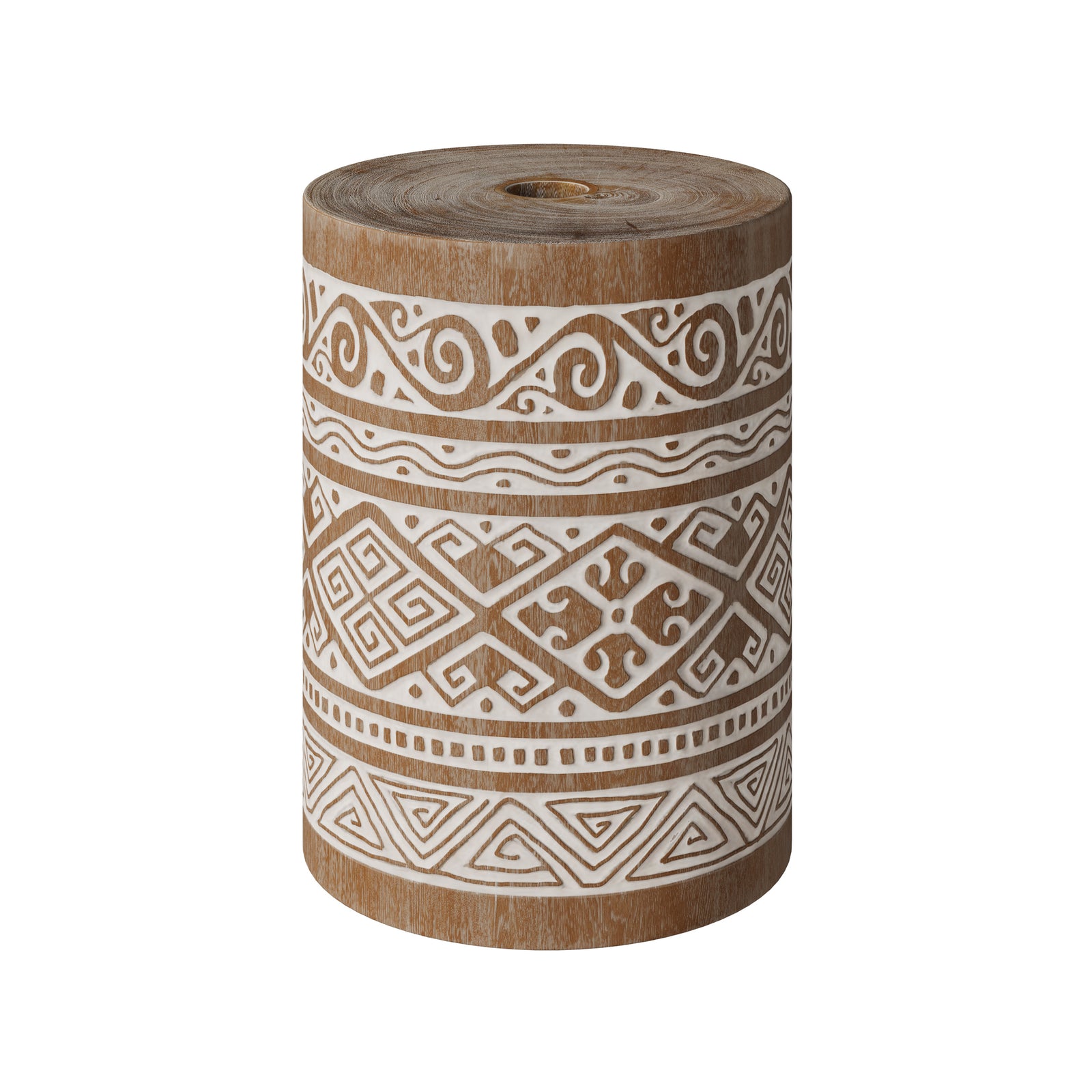 ali pied de parasol en bois de suar et gravures blanches