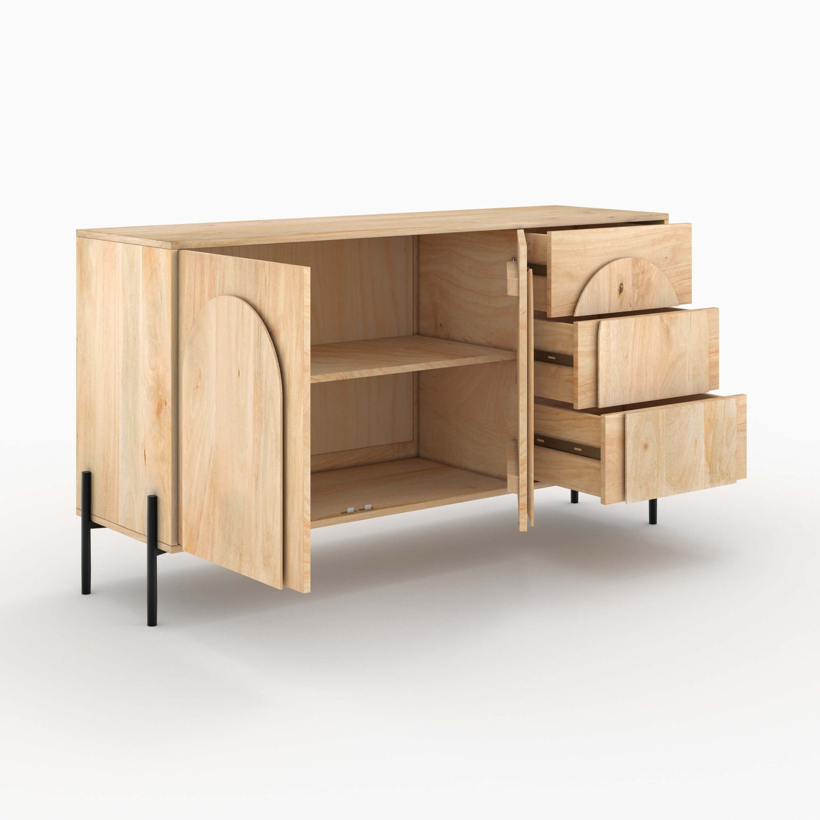 ama buffet en bois de manguier pieds noirs 3 tiroirs porte arrondie