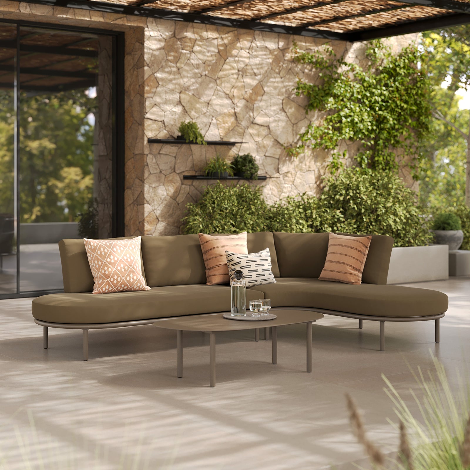 amaya salon de jardin vert olive metal canape angle