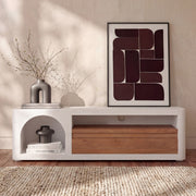 Meuble TV Fira en plâtre blanc cassé 140 cm avec tiroir