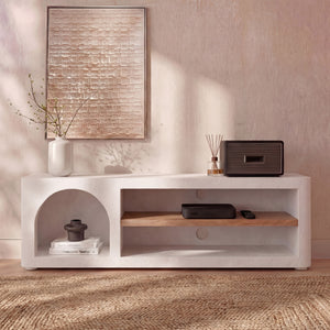 Meuble TV Fira en plâtre blanc cassé 140 cm