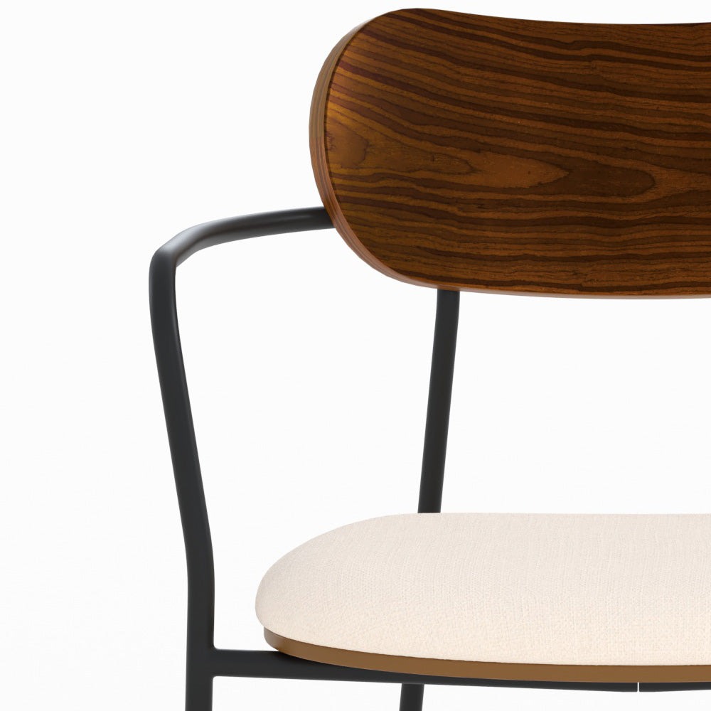 Lot de 2 chaises Marine en tissu beige et placage en bois foncé