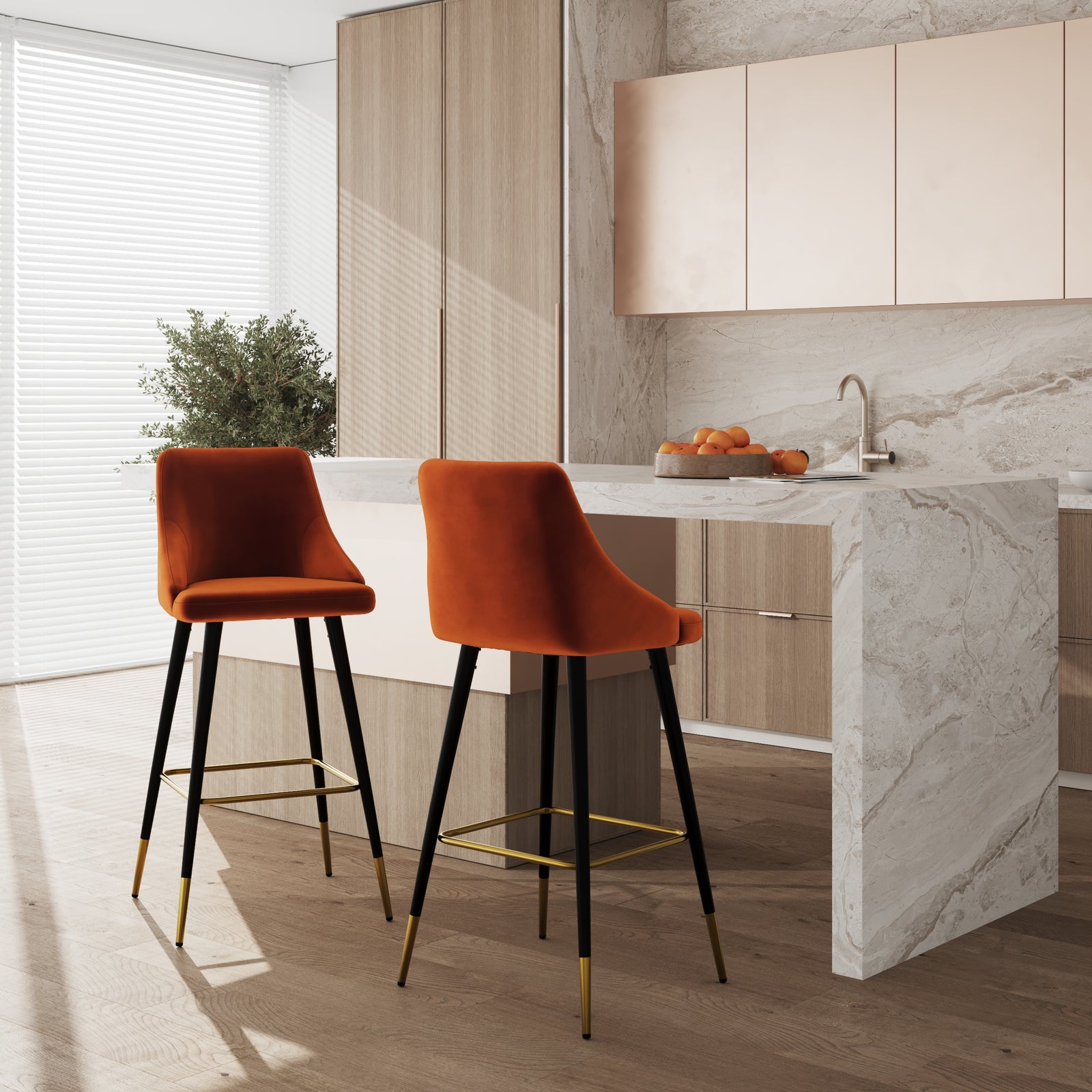 aristote chaise de bar orange pieds metal lot de 2 focus