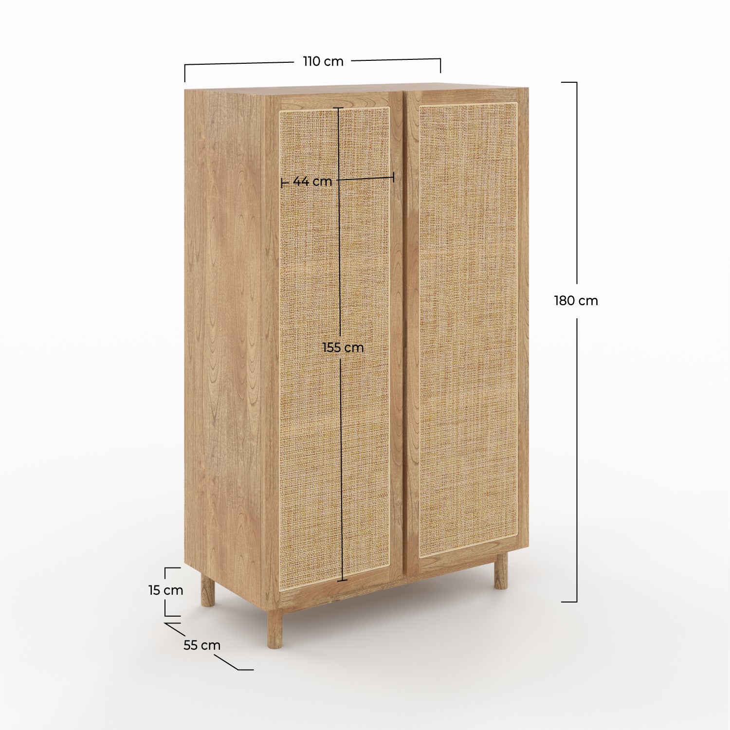 armoire en bois massif de mindi et rotin etagere et rangement