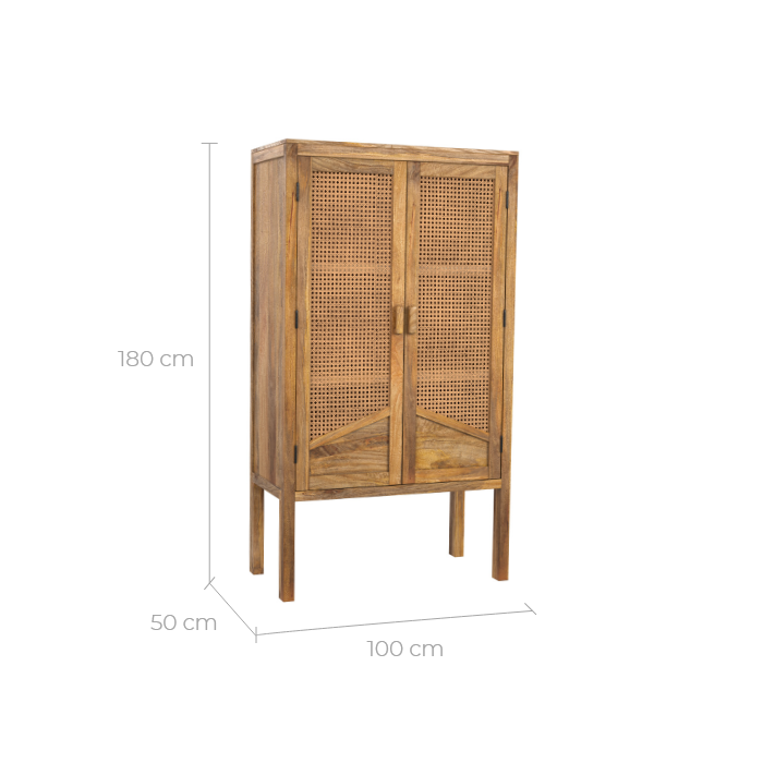 armoire en cannage 2 portes en bois tiki