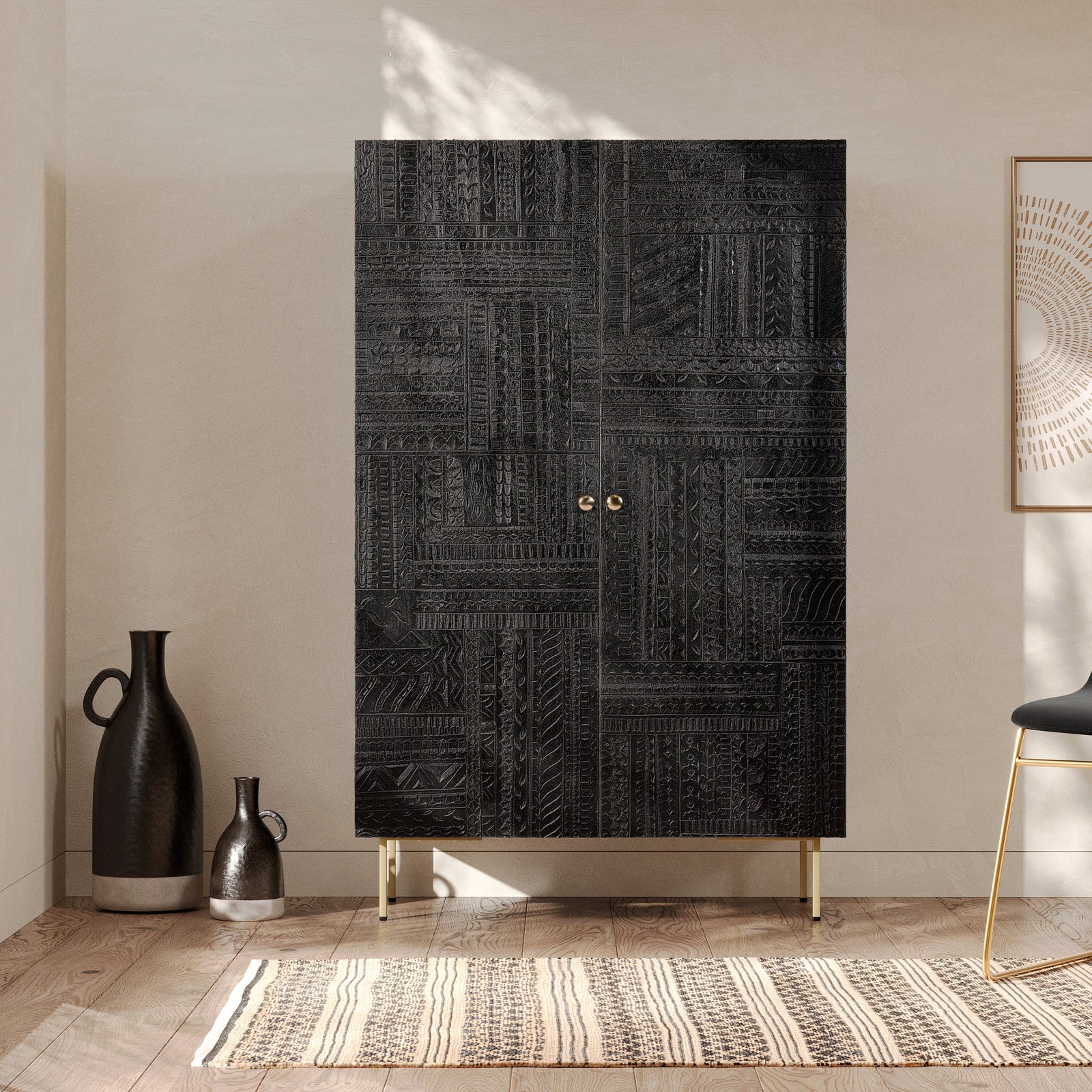 armoire noire gravee chimane rangement