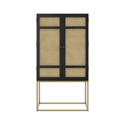 armoire noire shellona 2 portes en cannage et pieds dore