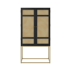 armoire noire shellona 2 portes en cannage et pieds dore