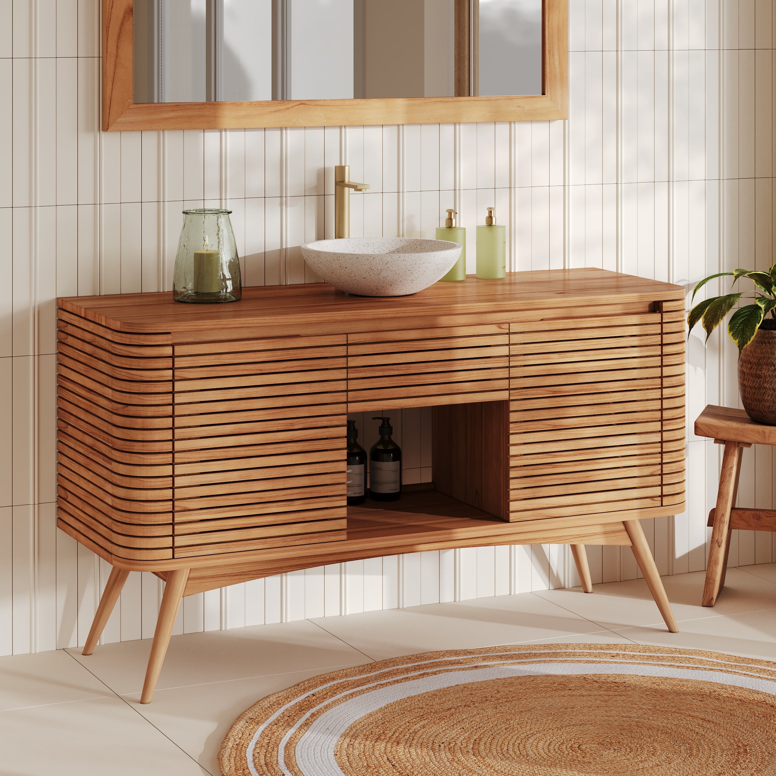 auguste sdb meuble bois de teck avec niche