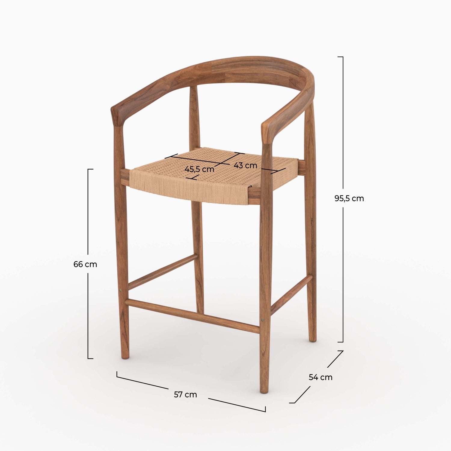 bali chaise de bar 65 cm bois et corde