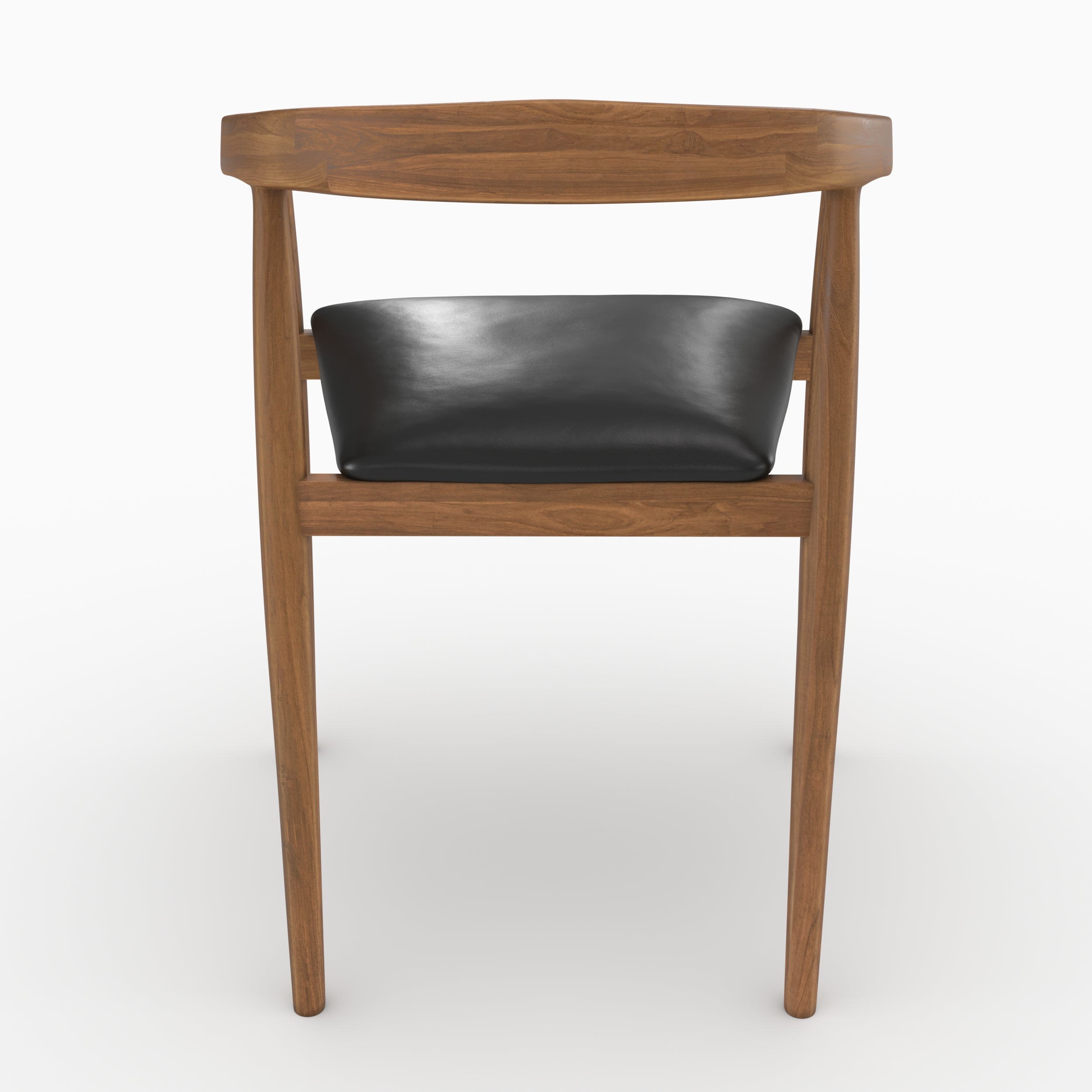 Lot de 2 chaises Bali en bois de teck vernis et assise en cuir noir