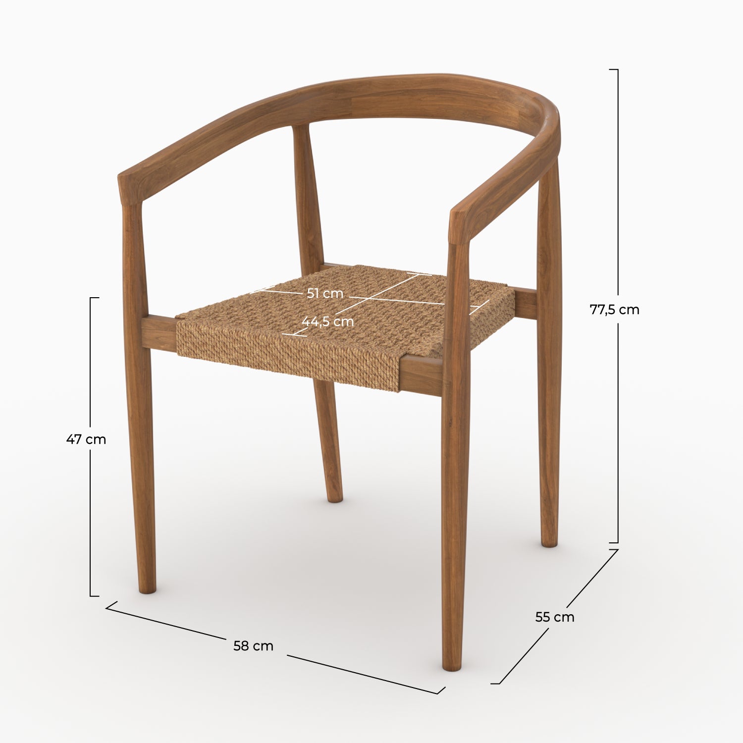 Lot de 2 chaises Bali en bois de teck vernis et tissage synthétique