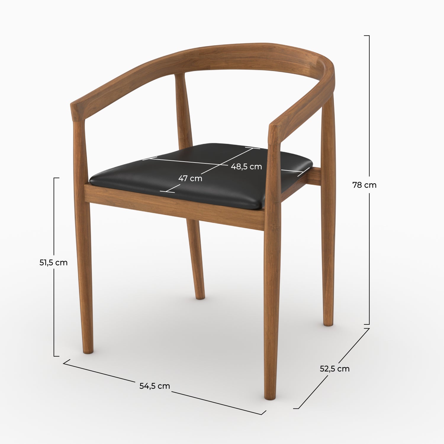 Lot de 2 chaises Bali en bois de teck vernis et assise en cuir noir