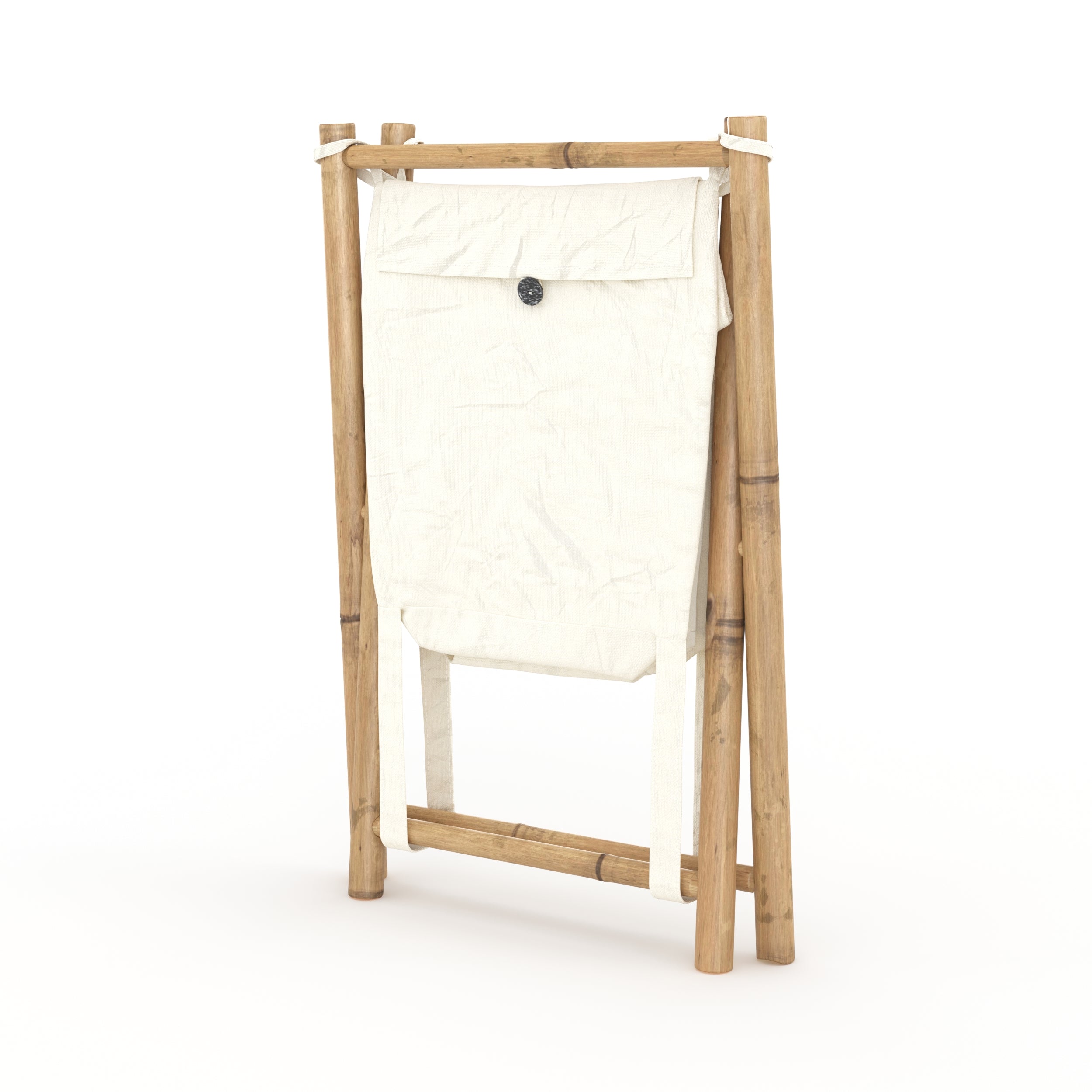 Cesto per la biancheria Bami in tessuto bianco e bambù