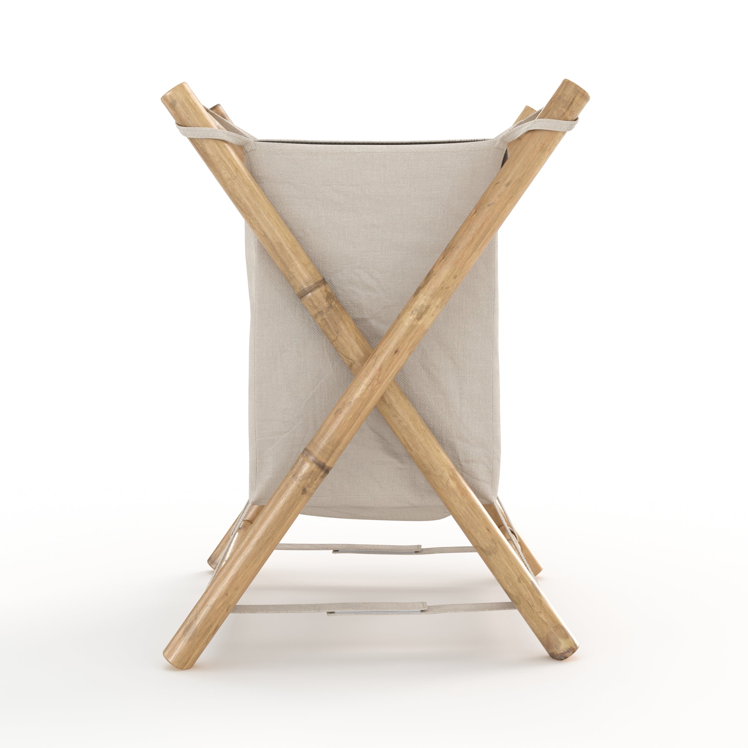 Cesto per la biancheria Bami in tessuto bianco e bambù