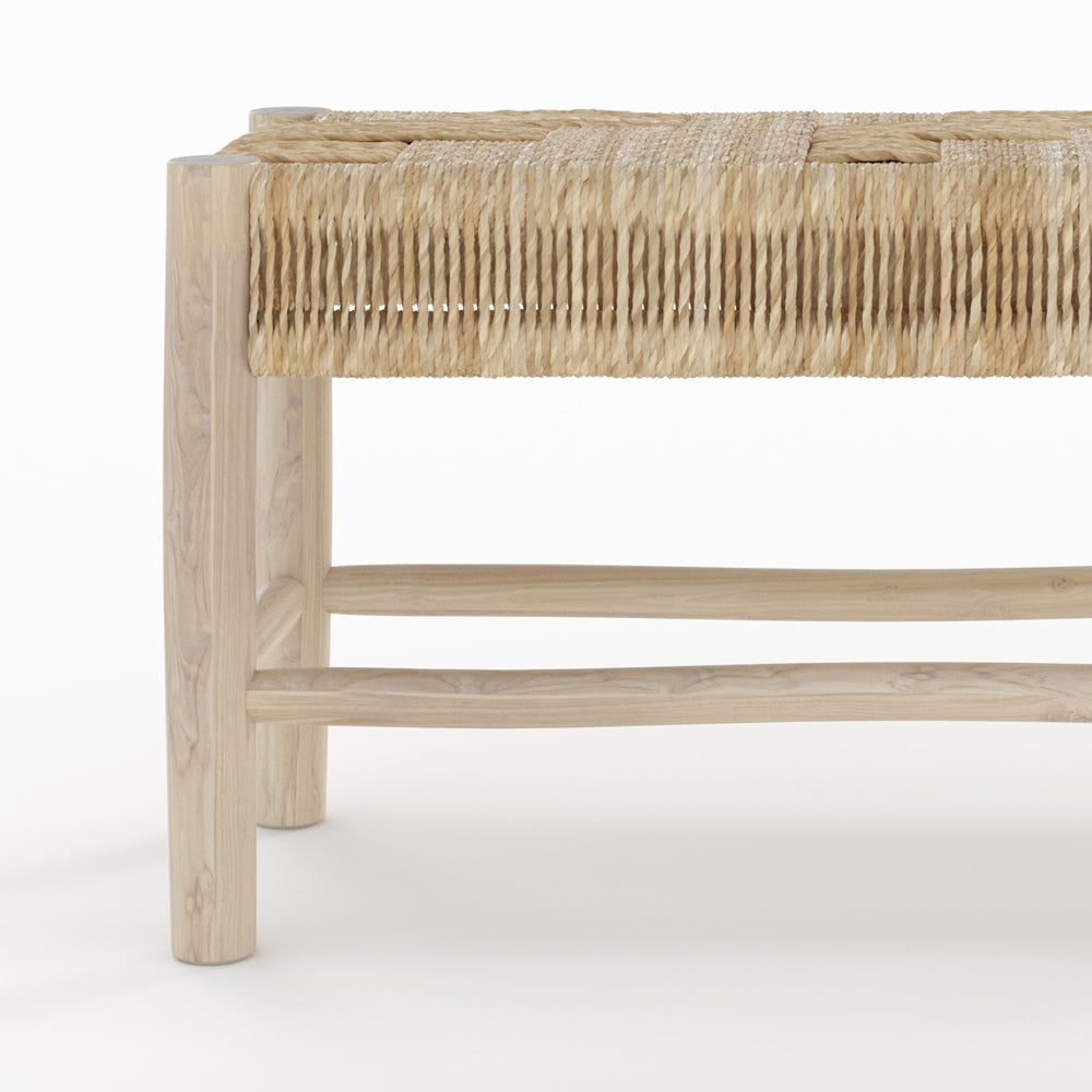 banc 2 places en branche de teck assise tresse en feuille de bananier popa