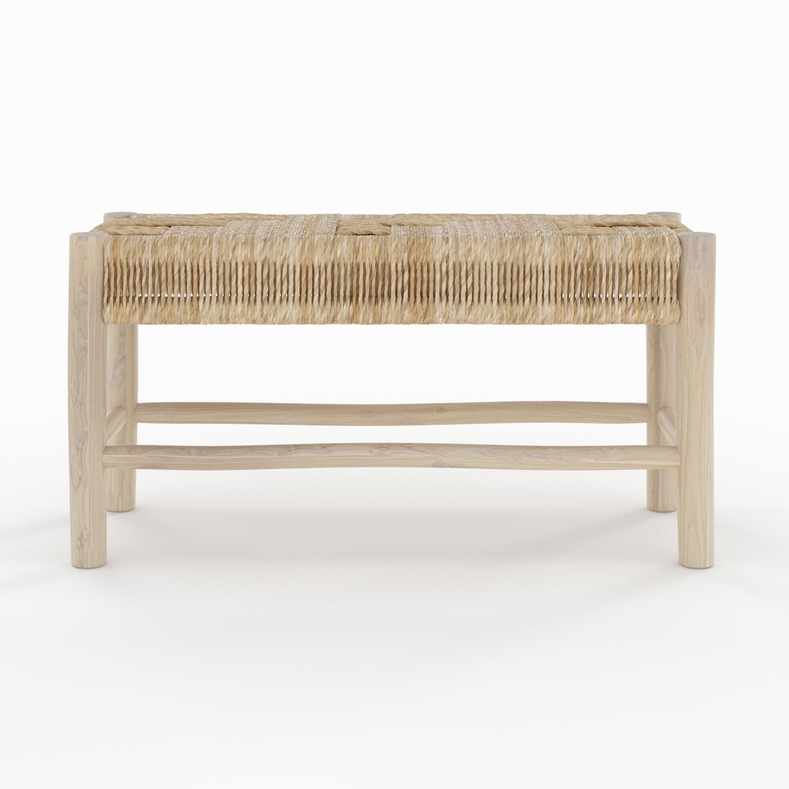 banc 2 places en branche de teck assise tresse en feuille de bananier