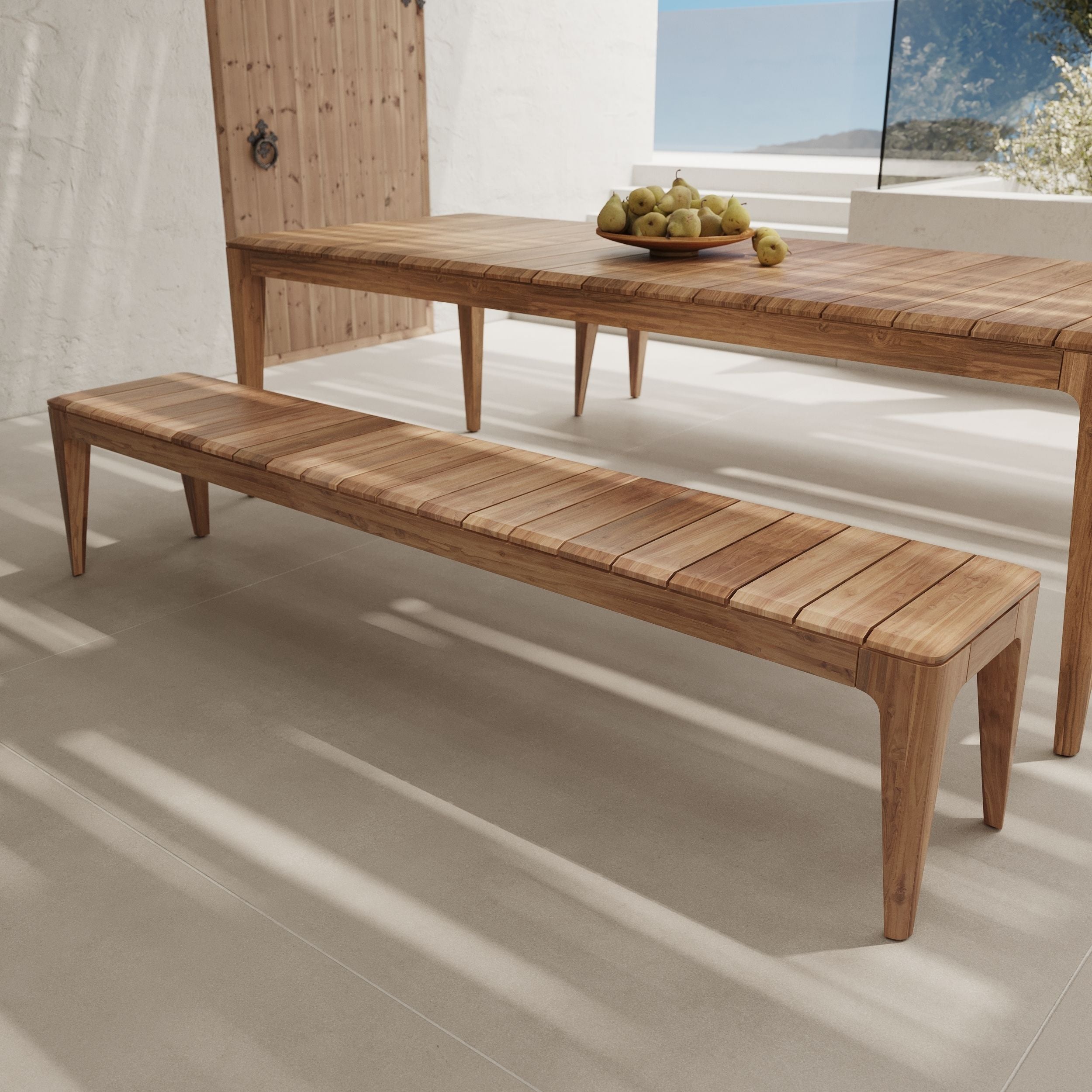 Table, bancs et chaises de jardin Nonza en bois de teck recyclé 10 personnes