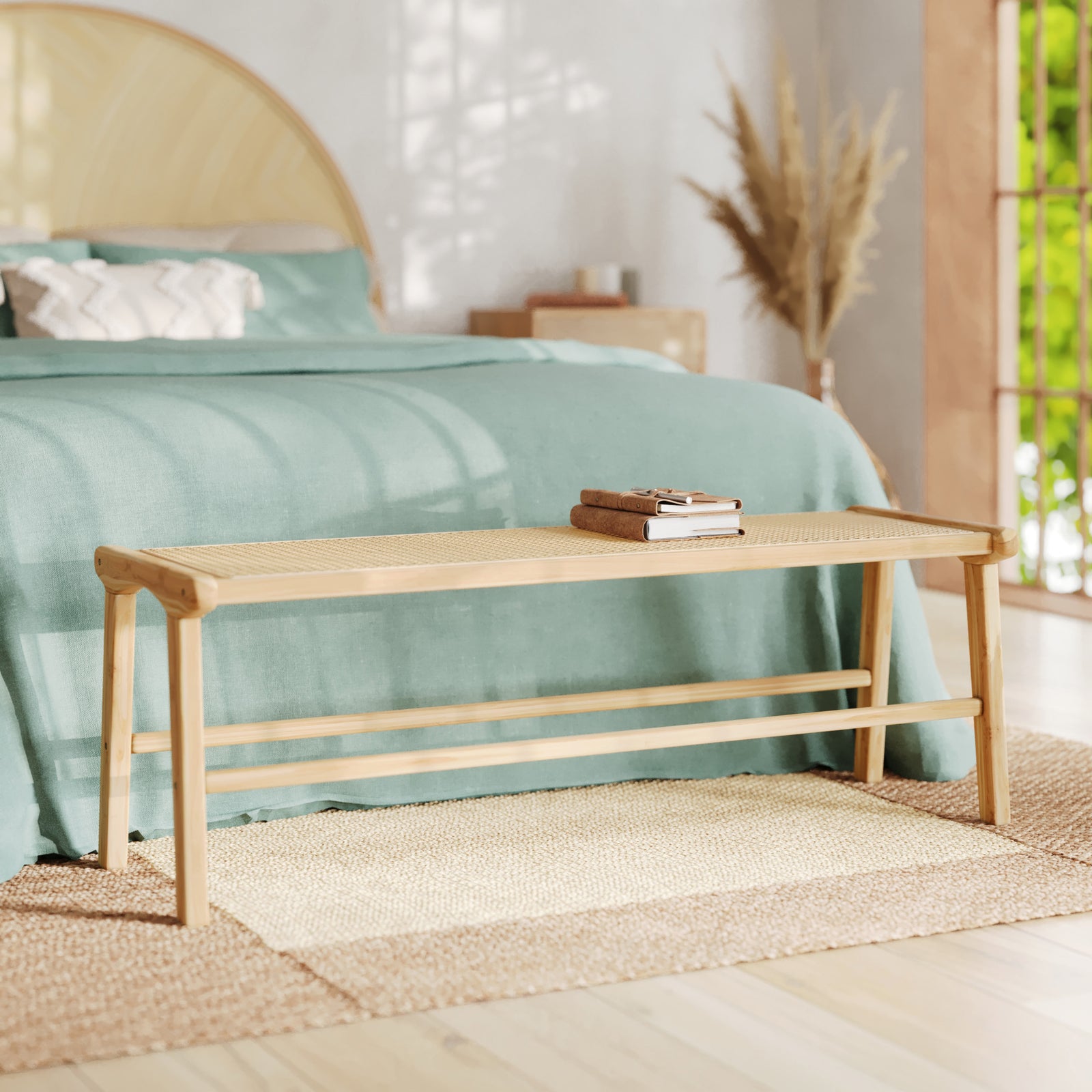 banc en teck et rotin 120 cm kuna