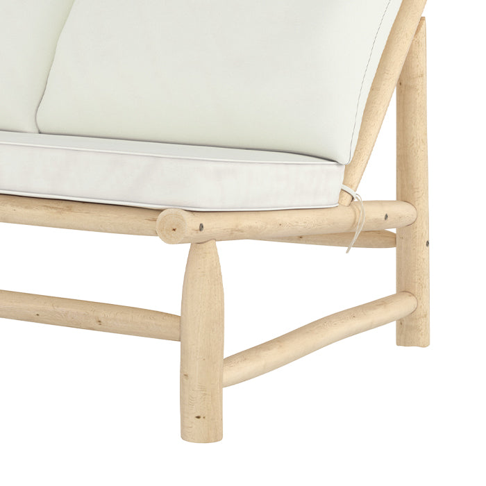 banquette de jardin 2 places en teck et coussins blancs makam