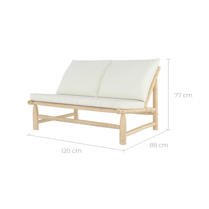 banquette de jardin makam 2 places en teck et coussins blancs