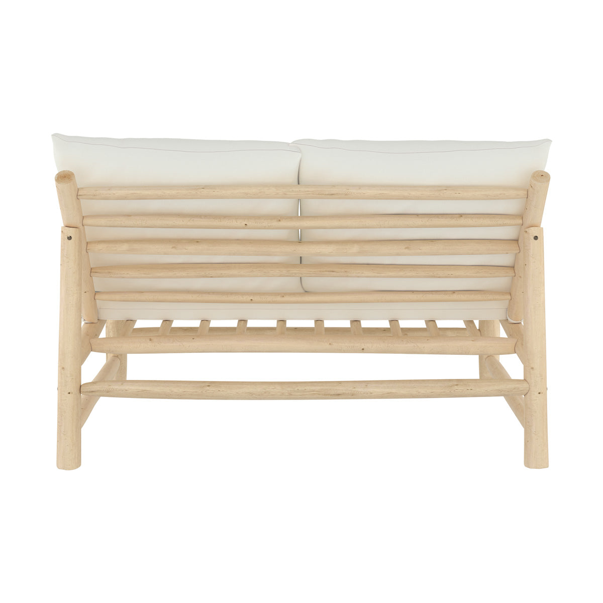 banquette de jardin makam en bois de teck et coussins blancs