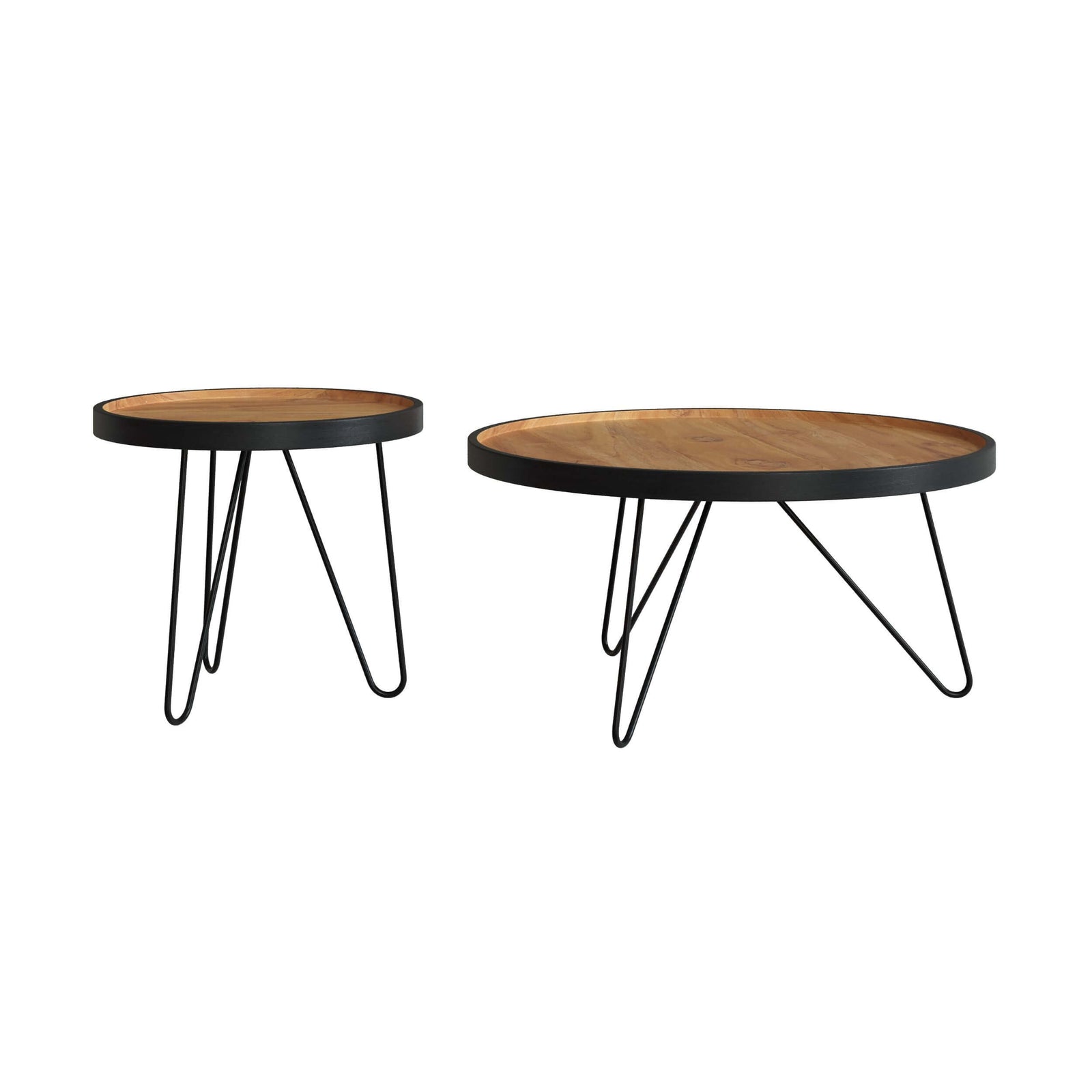 bao tables basses gigognes en bois de teck et metal lot de 2