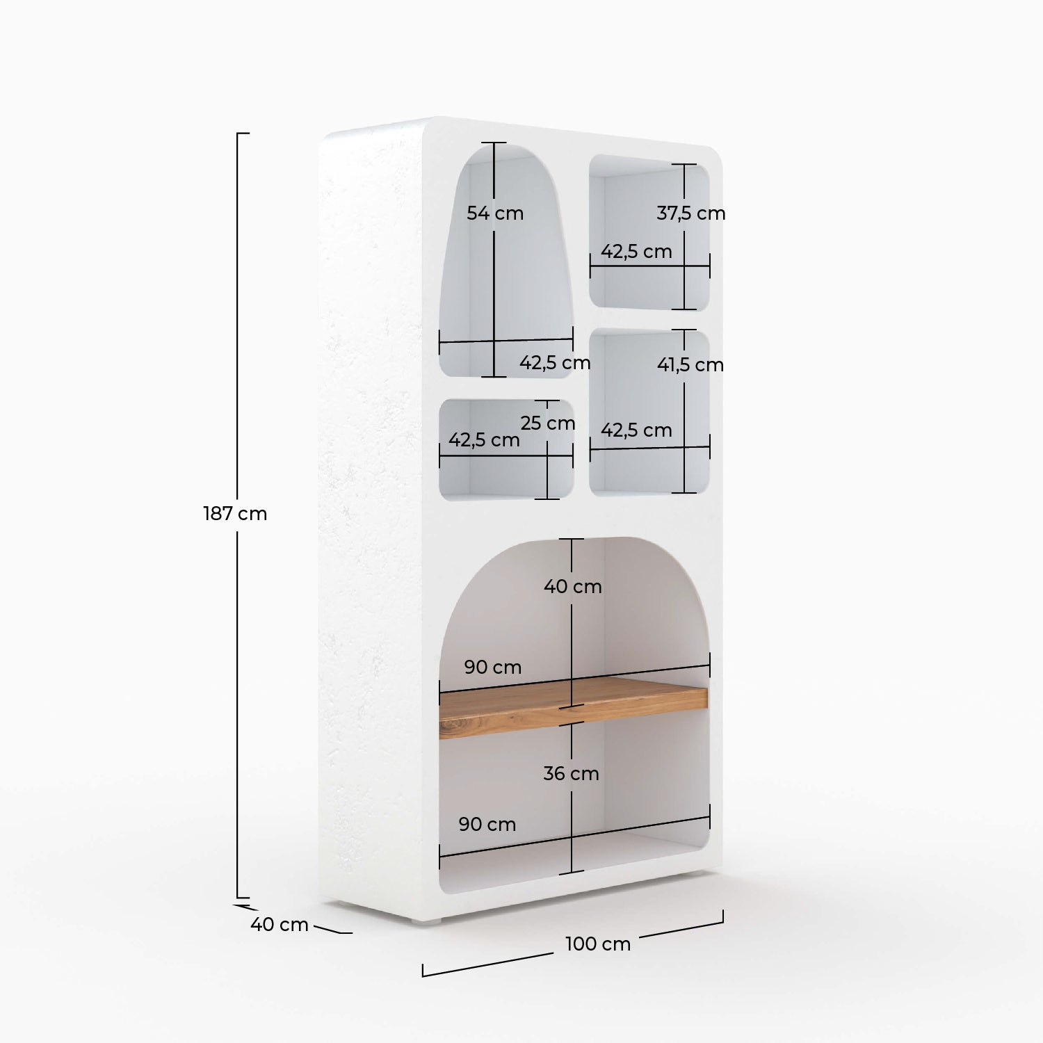 bibliotheque en beton blanc casse 6 niches fira