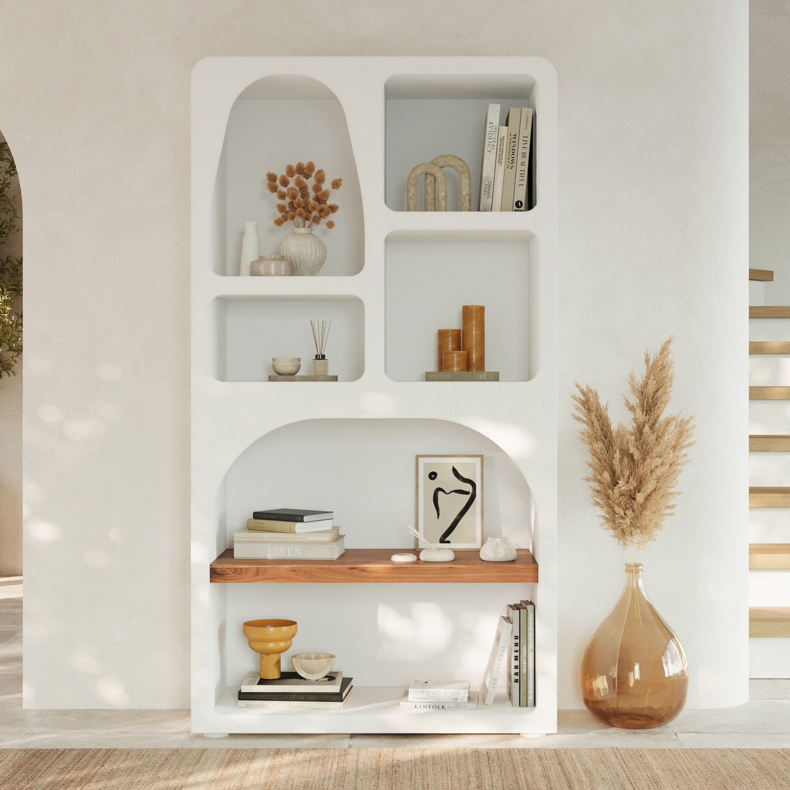 bibliotheque en beton blanc casse style grece rdv deco