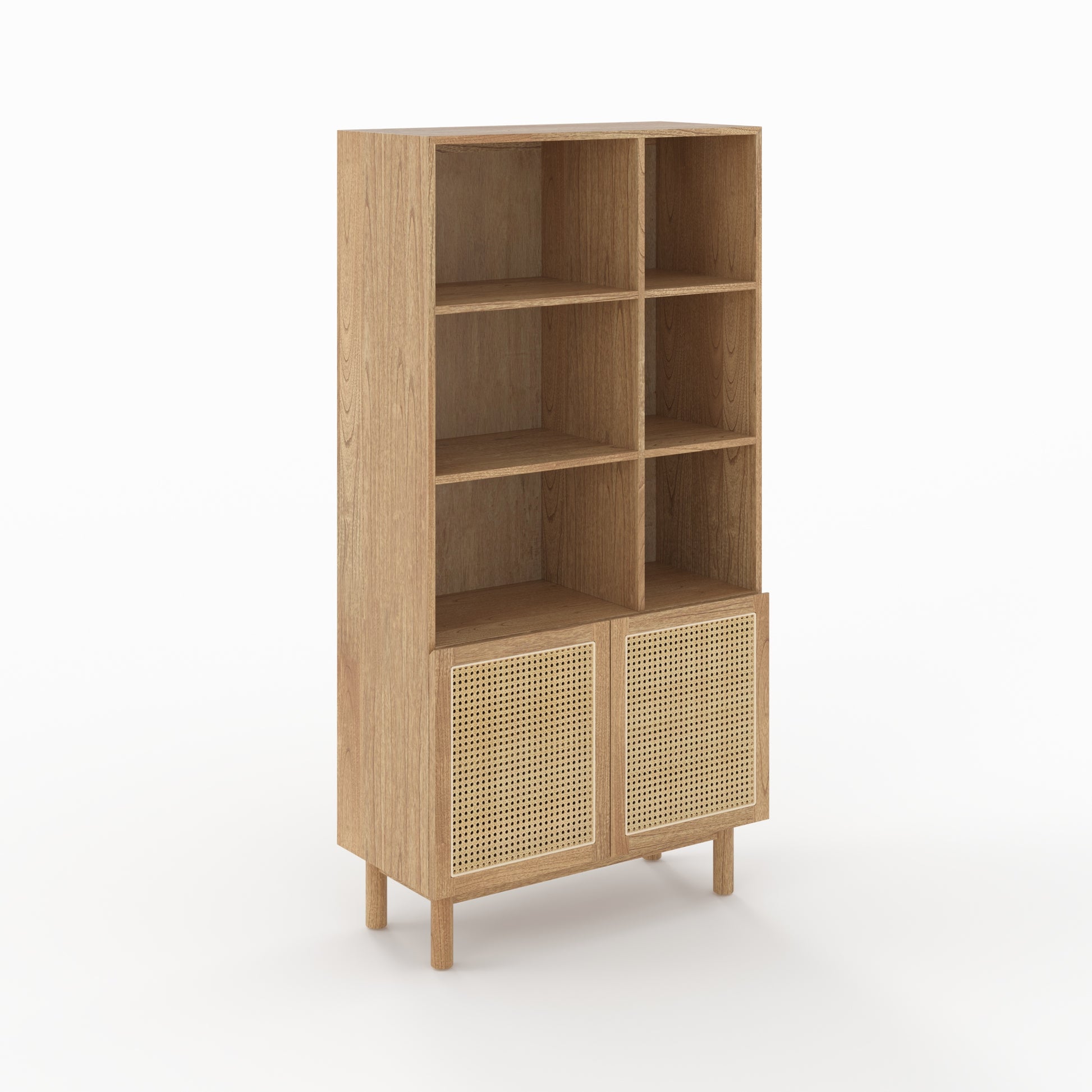 bibliotheque en bois de mindi et rotin delya