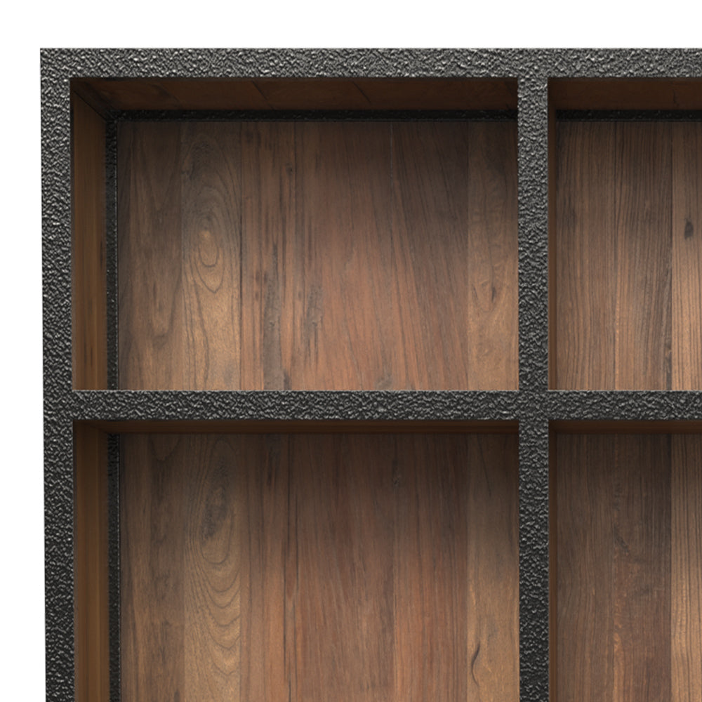 bibliotheque industrielle 6 tiroir 12 niches en metal et cedre shelby