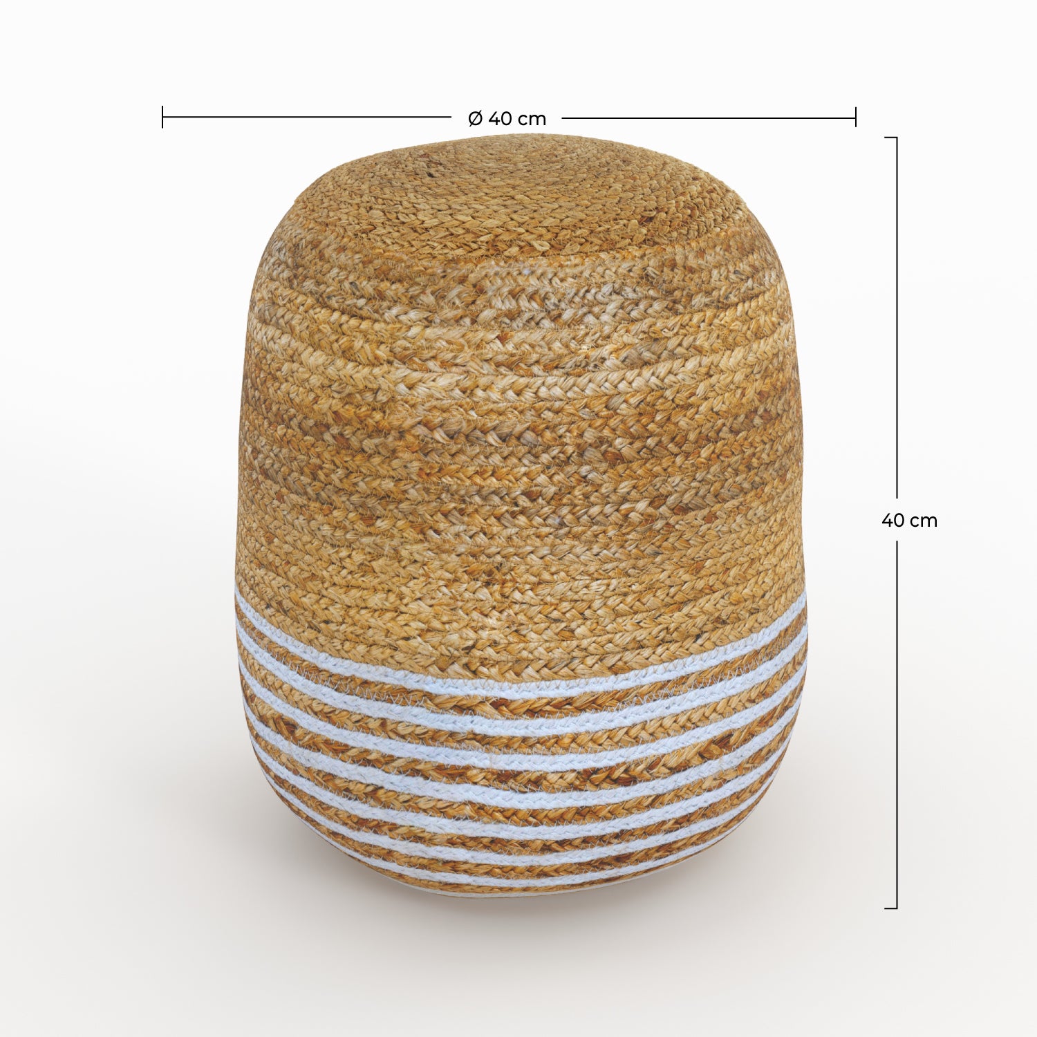 billy pouf rond en jute fines rayures blanches diametre 40 cm