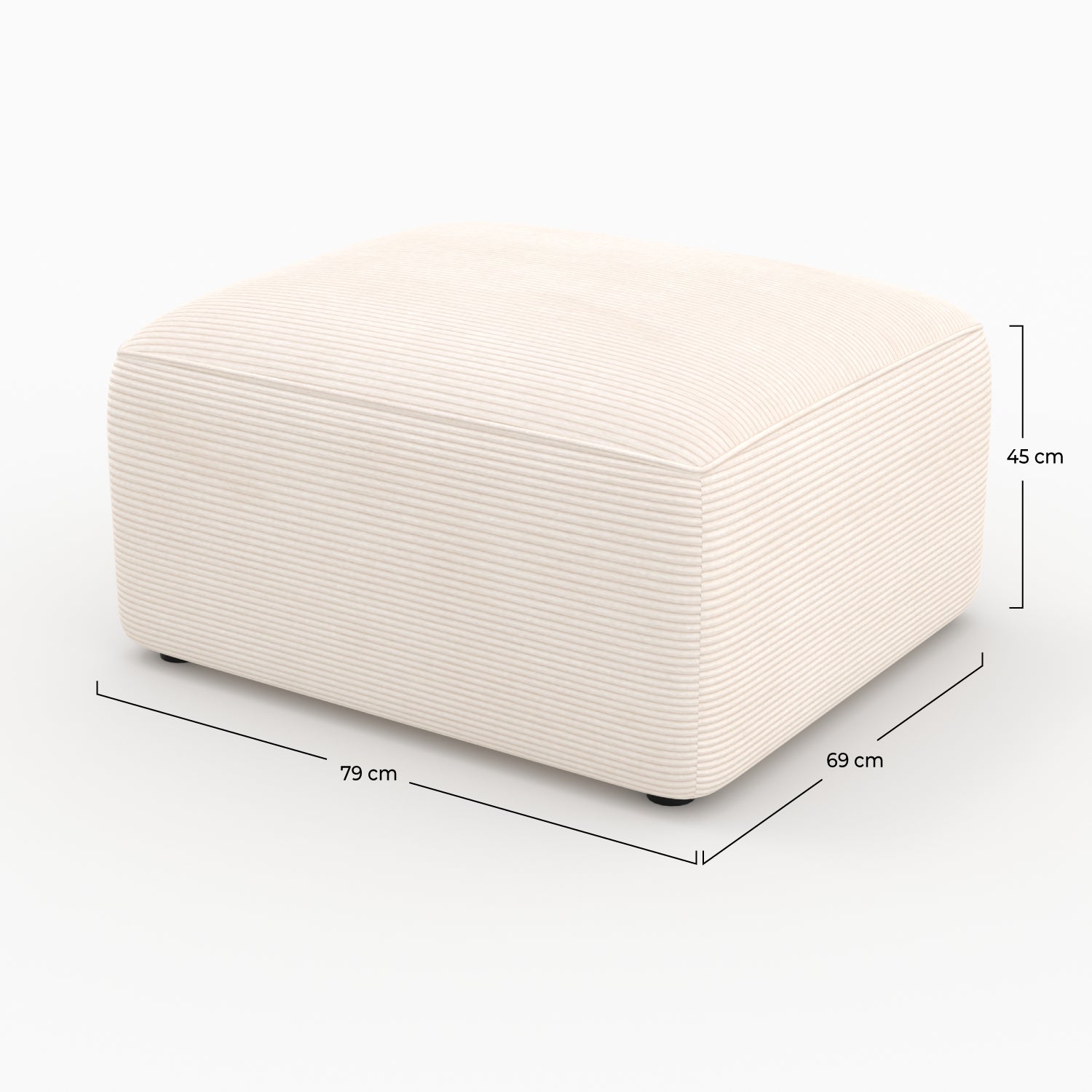 Pouf Mina rettangolare per divano modulare in velluto bianco sporco