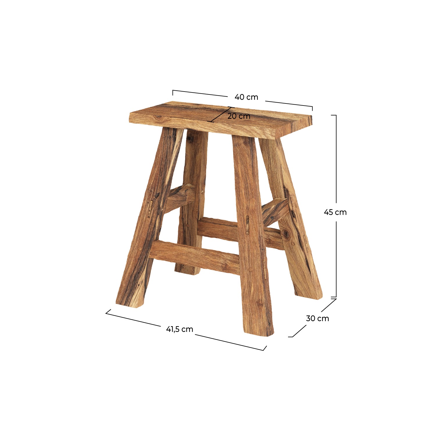 bob tabouret rectangulaire en bois de teck recycle